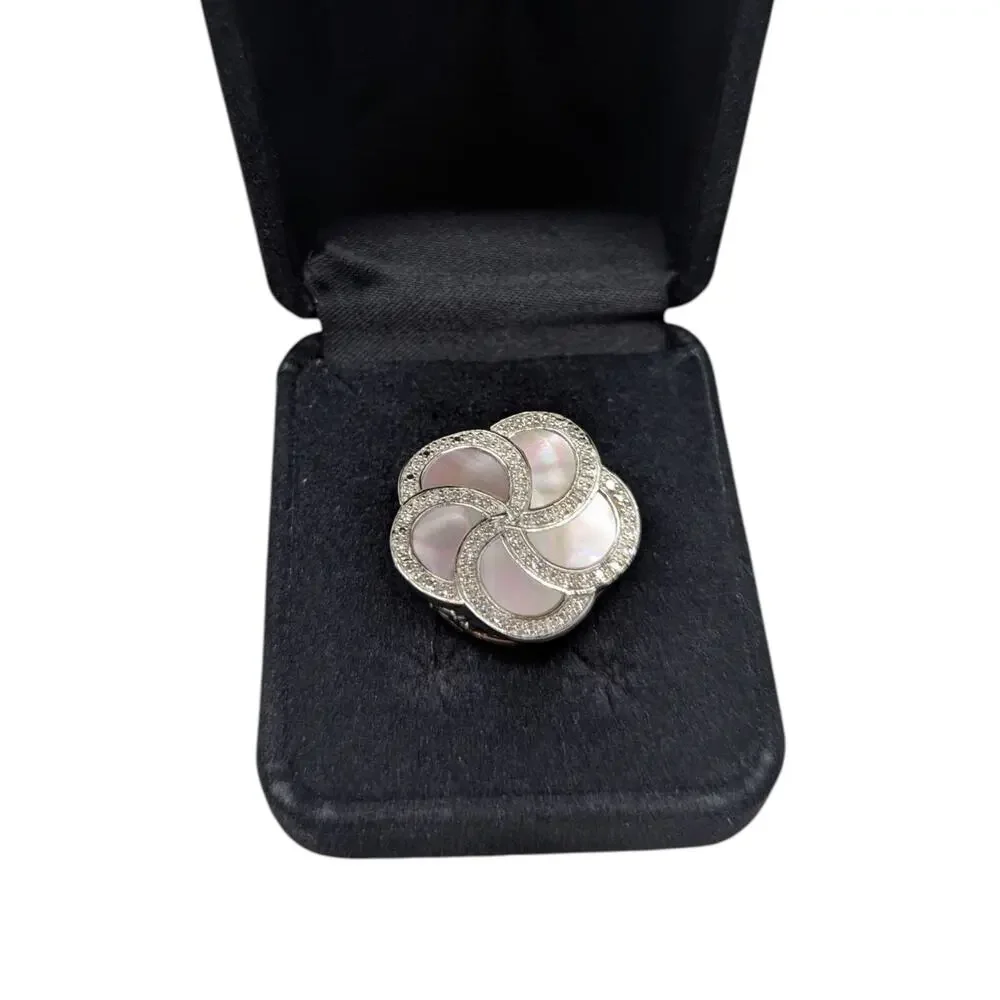 925 Sterling Silver Mother of Pearl Flower slide pendant Thailand